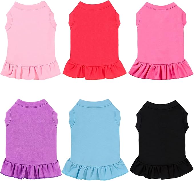 6 Pieces Dog Dresses Shirt Skirt Sleeveless Dress Breathable Pet Shirts with Ruffles Puppy Sundress Outfits for Dogs and Cats (L Size)