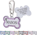 Personalized Stainless Steel Pet ID Tags with Glittery Bone Design - DEEP Engraved Dog Tags Engraved for Pets Customized with 5 Lines Dogs and Cats Pets