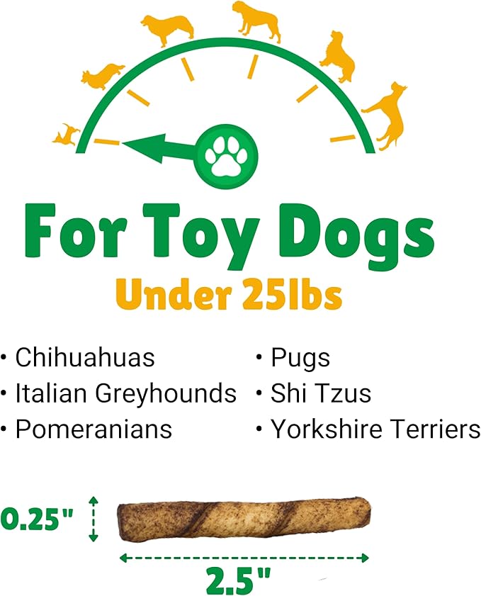Lucky Premium Treats Beef Basted Rawhide – All-Natural Rawhide and Beef Dog Treats for Extra Small Dogs, Gluten Free Premium Toy Breed Dog Treats (50 Chews)
