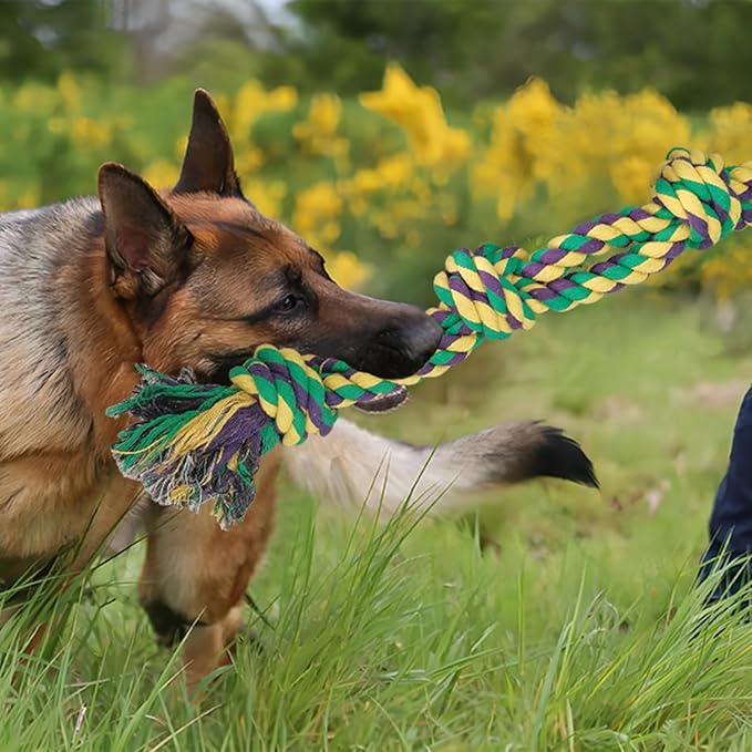 2 Pack Dog Rope Toy for Large Breed Aggressive Chewers, Nearly Indestructible Chew Rope Tug of War Toy, Interactive Toy for Boredom, Teeth Cleaning (390g/each, 55cm)