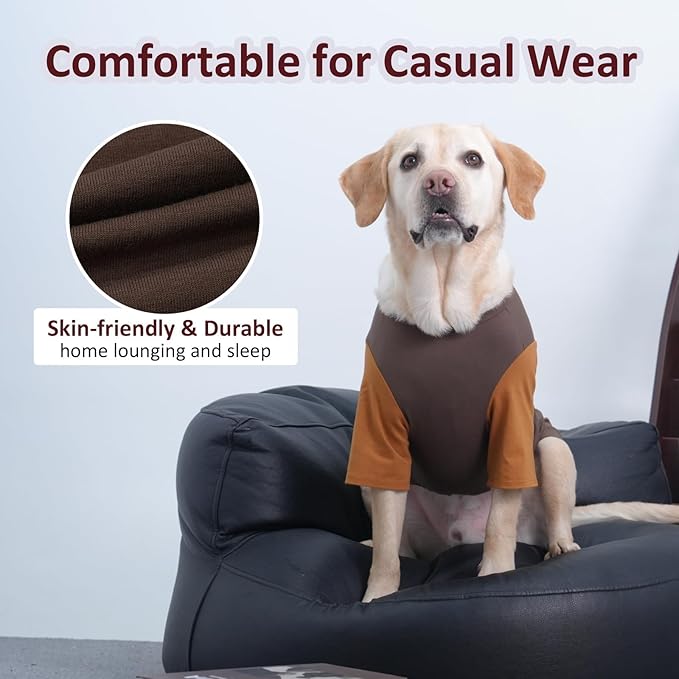 2 Pack Dog Shirt for Large Dogs XXL - Lightweight Breathable Cotton Tees, Freedom of Movement Prevents Overheating Clothes for Border Collie, Pitbull, Boxer, Hiking, Play, Casual Wear, Brown