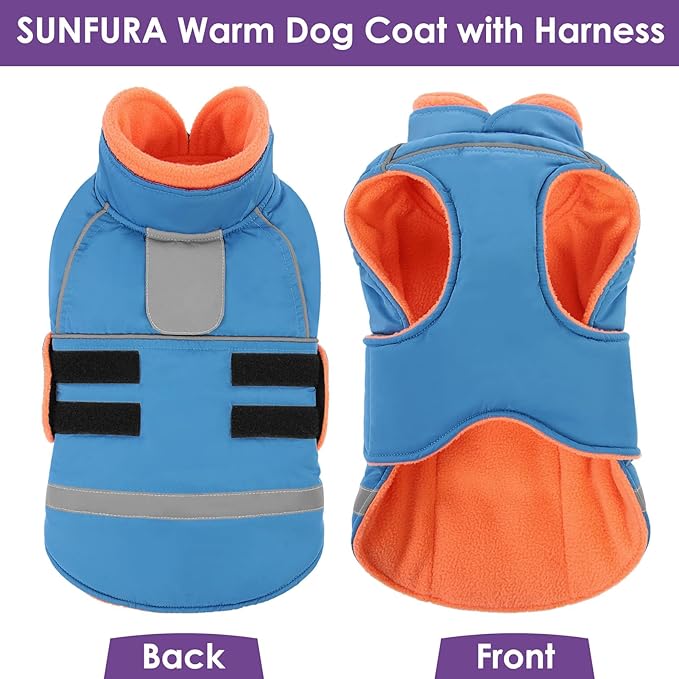 SUNFURA Large Dog Coat, Dog Jacket for Winter, Warm Pet Winter Coat for Cold Weather, Thick Fleece Jacket for Large Dogs, Pug, French Bulldog, Pitbull, Turquoise X-Large
