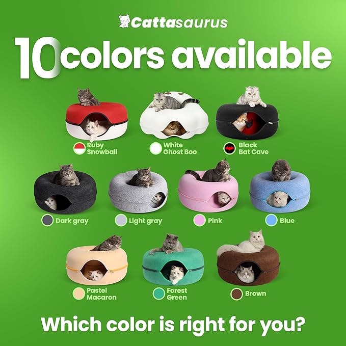 Cattasaurus Unique Gothic Peekaboo Cat Cave for Multiple & Large Cats Up to 30-45 Lbs, Scratch Detachable & Washable Tunnel Bed, Comfy Donut Cat Cave (Gothic Bat, Large)