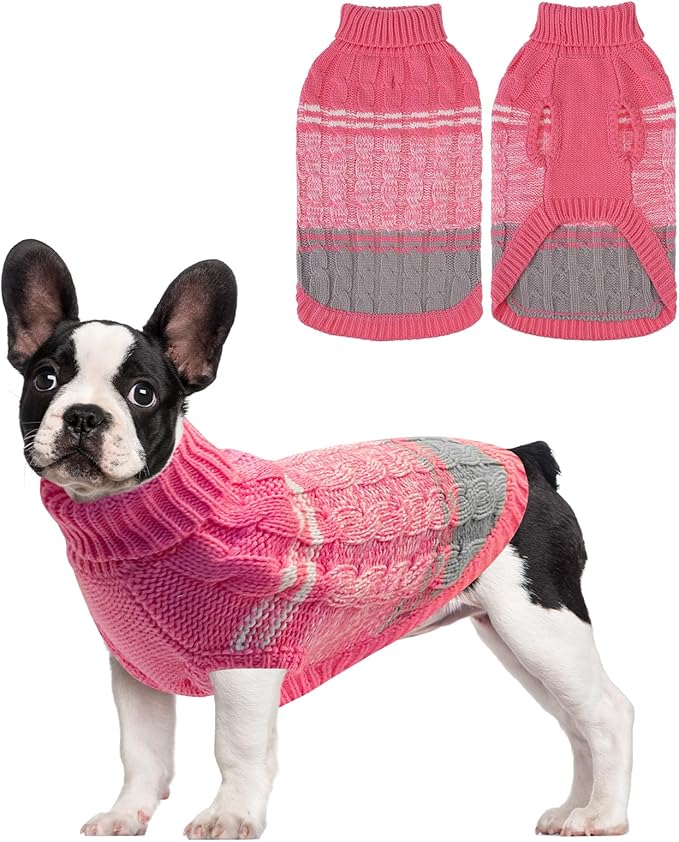Mihachi Dog Sweaters for Small Medium Dogs Girl Boy,Soft Warm Dogs Shirt, Cold Weather Dog Coat Turtleneck Knitted Pullover Dog Clothes Costume with Leash Hole for Large Cat Puppy Doggy Pet,Pink SM