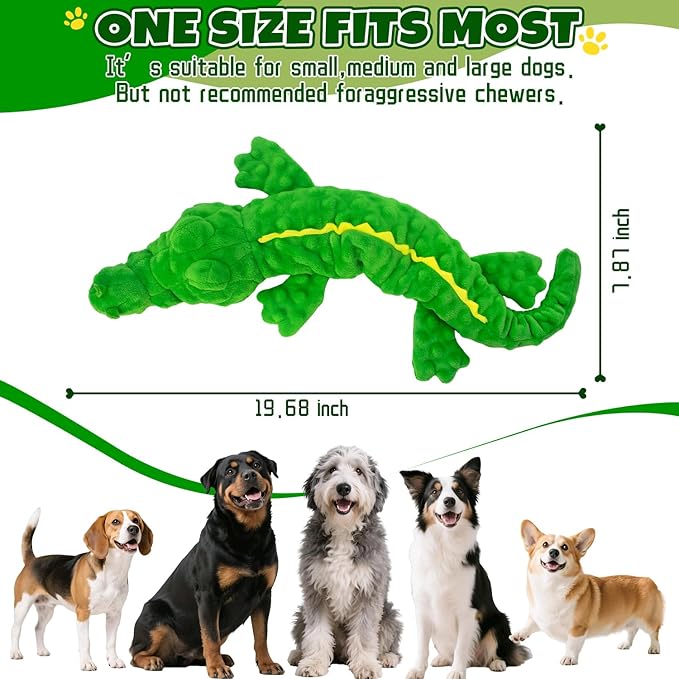 Dog Toys,Stuffed Squeaky Toys Animal Crinkle Plush Toy for Small, Middle, Large Dogs, Chew Interactive Dog Toys to Keep Them Busy,Big Pet Toys for Tug of War Game,Crocodile