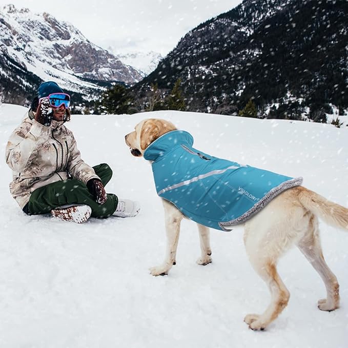 VIVAGLORY Snowrap Dog Coat, Jacket with Harness Hole & Velcro Closure, Dog Coat for Winter & Cold Weather, Fluffy Warm Fleece Lined Reflective Water Resistant for Puppy, XS, Turquoise