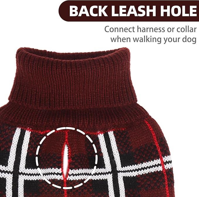 PUPTECK Dog Christmas Sweaters for Large Medium Small Dogs - Fall Classic Plaid Style Puppy Holiday Winter Coat Clothes Warm, Deep Red, M