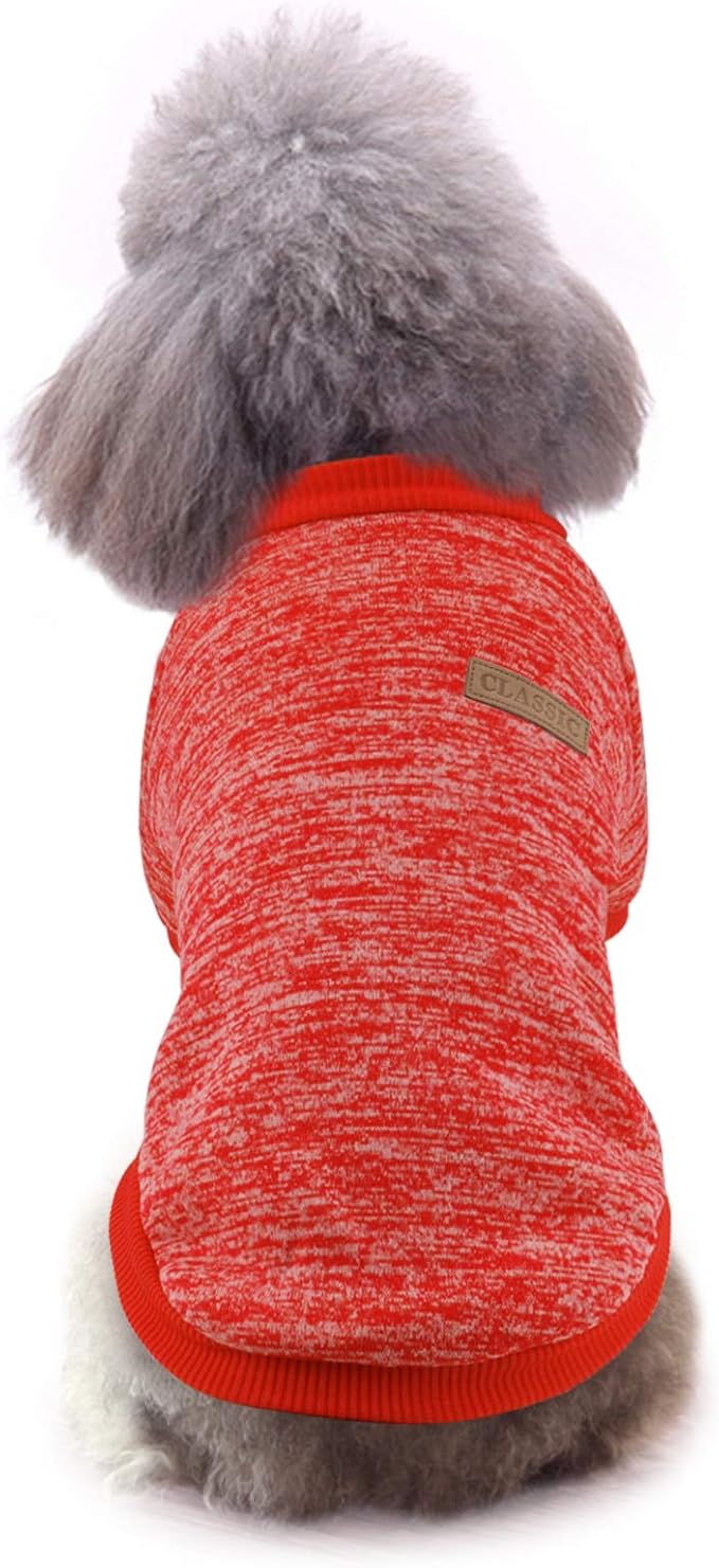 Idepet Pet Dog Classic Knitwear Sweater Soft Fleece Coat Thickening Warm Dogs Shirt Winter Pet Dog Cat Clothes Puppy Customes Clothing for Small Dogs(M,Orange Red)