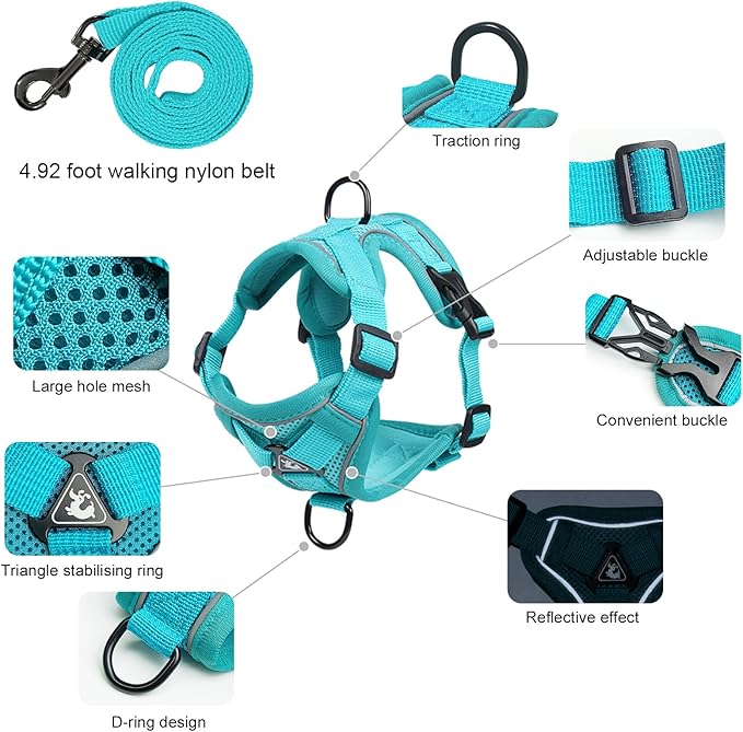 Large Cat Harness and Leash Set for Walking - Escape Proof Adjustable Vest, Reflective Breathable Mesh with 4 Buckles for Big Cats