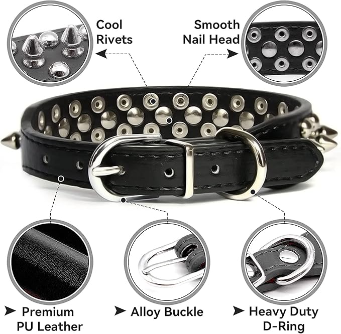 Spiked Dog Collar Soft Pu Leather Mushrooms Rivet Spike Studded Puppy Adjustable Pet Collars for Small Breeds (S, Purple)