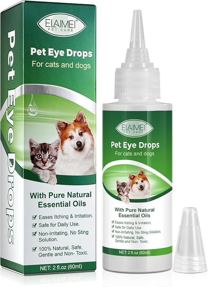 Pet Eye Drops for Dogs & Cats, Relieve Itching, Irritation & Allergies Symptoms - Natural Formula, Dog Eye Infection Treatment, Safe for Daily Use(60ml)