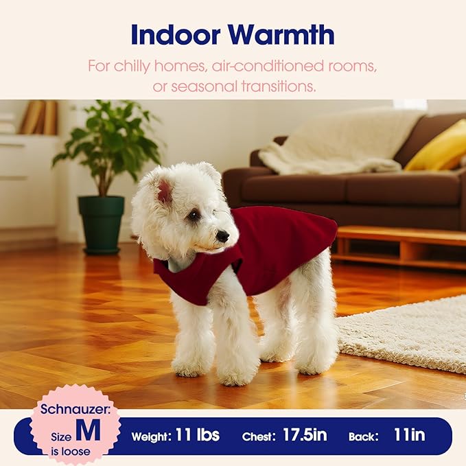 FUAMEY Dog Fleece Vest for Small Dogs,Warm Stretchy Dog Sweatshirts Pullover with Leash Hole Dogs Sweater Soft Pet Turtleneck Cozy Pet Vest Lightweight Sleeveless Red S