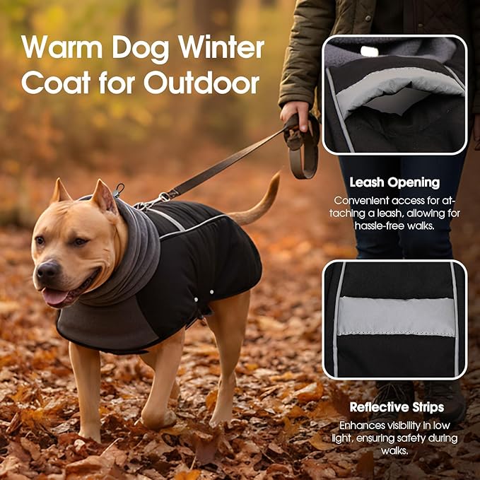 ASENKU Dog Coat, Dog Winter Jackets with Fleece Turtleneck, Windproof, Reflective Pet Snow Jacket for Cold Weather, Coats for Large Dogs, Black, XL