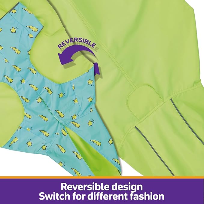 Dog Raincoat Reversible, Single Side Slicker Poncho Adjustable Waterproof Dog Rain Jacket with Leash Hole/Reflective Stripe Hooded Snowproof Windproof Clothes for Medium to 2X-Large Dogs, 2XL