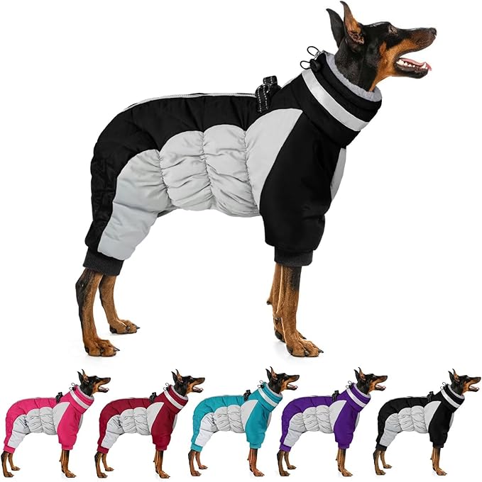 MIGOHI Full Body Dog Coat - Warm Reflective Large Dog Winter Coat with Harness,Turtleneck Fleece Jacket for Dogs,Four-Leg Windproof Puffer Jackets Snowsuit with Zipper for Small Medium Large Dogs,XL