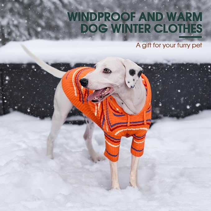 Kuoser Small Dog Sweater, Dog Sweaters for Small Dogs Male, Girl Boy Dogs Christmas Sweater, Hooded Striped Pet Puppy Pullover Sweatshirt Outfits for Chihuahua, Dachshund, Pug, Yorkie, Orange S