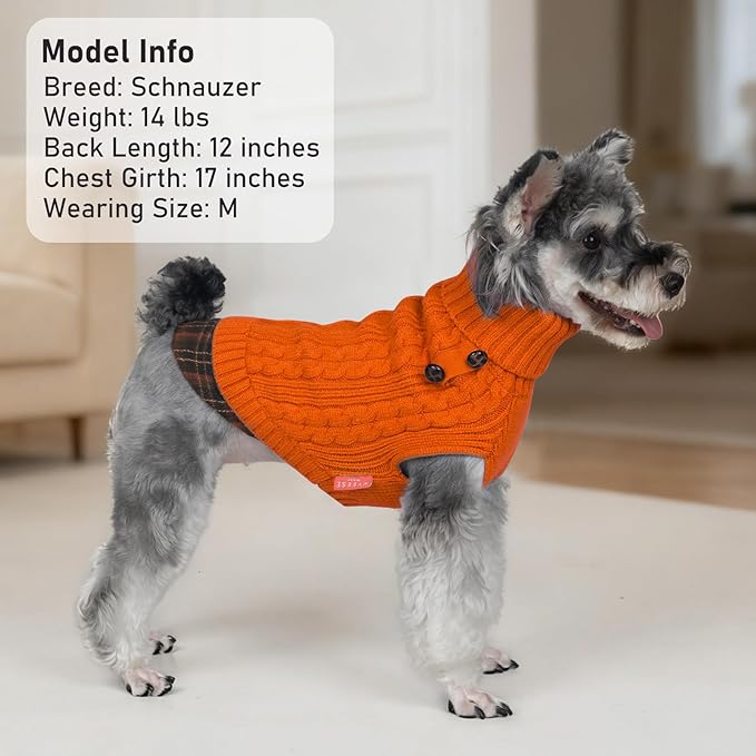KYEESE Dog Sweater Soft Pullover Dog Sweaters for Small Dogs Girl Comfy Pet Coat for Fall Winter Cold Weather Stretchy Knitwear Cat Clothes with Gingham Patchwork Warm Turtleneck Small Dogs Sweater