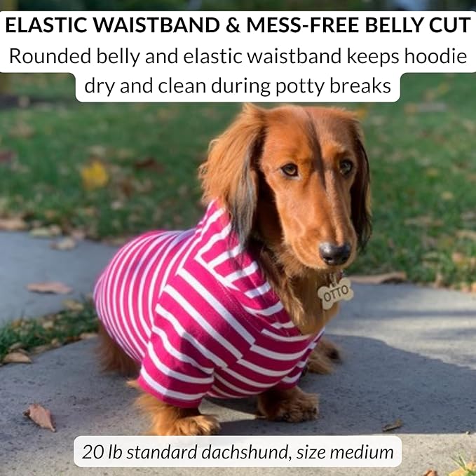 DJANGO Dog Hoodie – Warm, Lightweight, Soft & Stretchy Dog Sweater with Hood, Harness Hole & Elastic Waistband – Cozy Sweatshirt for Small Dogs up to 25 lbs, Dachshunds & Puppies – Boysenberry, Small