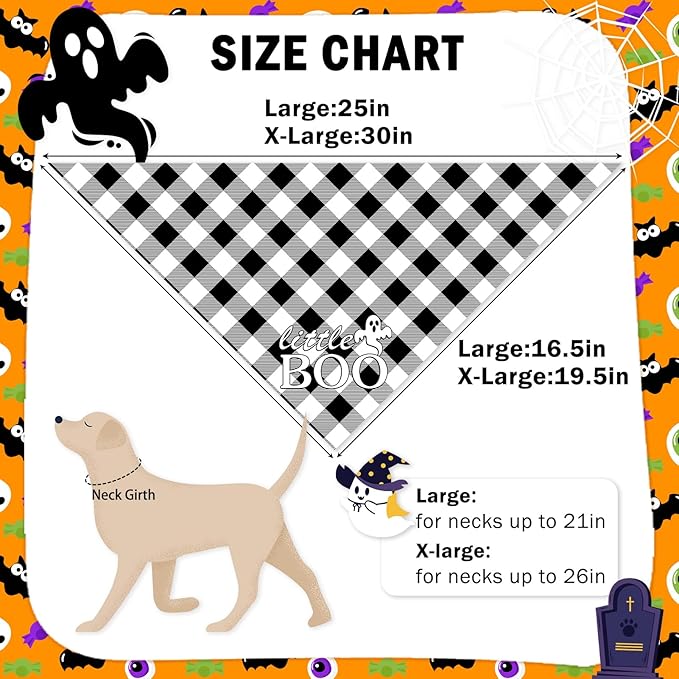 SCENEREAL Halloween Dog Bandanas 2 Pack, Puppy Fall Triangle Bibs Handkerchief Ghost Black Cat, Reversible Holiday Dog Bandana for Boy and Girl, Premium Pet Scarf for Small Medium Large Dogs L