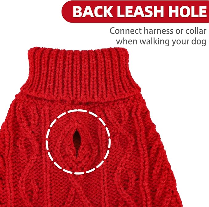 PUPTECK Dog Sweater, Turtleneck Warm Knitted Pullover Coat, Thick Cable Knitwear Clothes in Winter, Pet Apparel Outfits for Large Dogs, for Cold Weather Indoor & Outdoor, Red XL