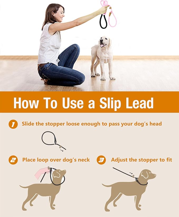 lynxking Dog Leash Slip Lead 5 6 8 FT Dog Training Leash Strong Heavy Duty Braided No Pull Training Lead for Small Medium Large Dogs