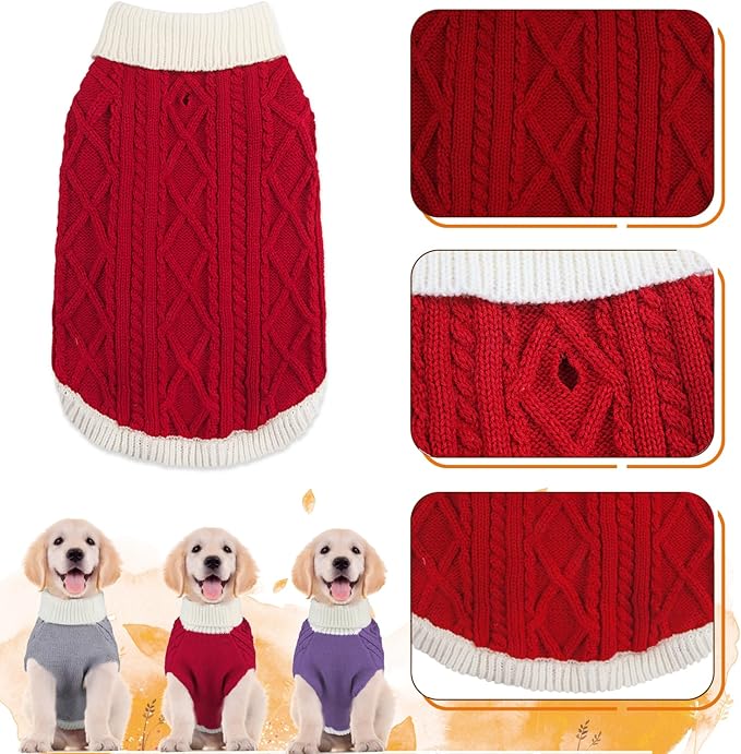 Small Dog Sweaters with Leash Hole Turtleneck Dog Sweaters Knitwear Boys Girls Warm Soft and High Stretch Pet Clothes for Fall Winter，Pet Shirts for Kitten Puppy Red Small