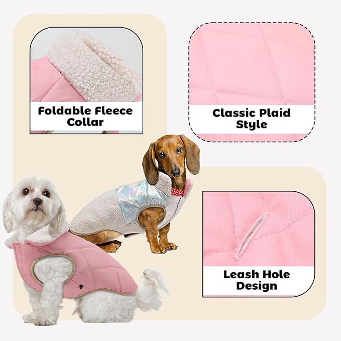 EMUST Dog Feece Jacket, Soft Dog Vest Warm Cold Weather Coats for Small Medium Dogs Boy or Girl for Fall Winter, Cream, L