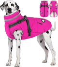 Dogcheer Dog Coat with Harness, Waterproof Dog Jacket Christmas Pet Winter Coat with Pockets, Reflective Doggy Turtleneck Fleece Jacket for Small Medium Large Dogs - Pink, L