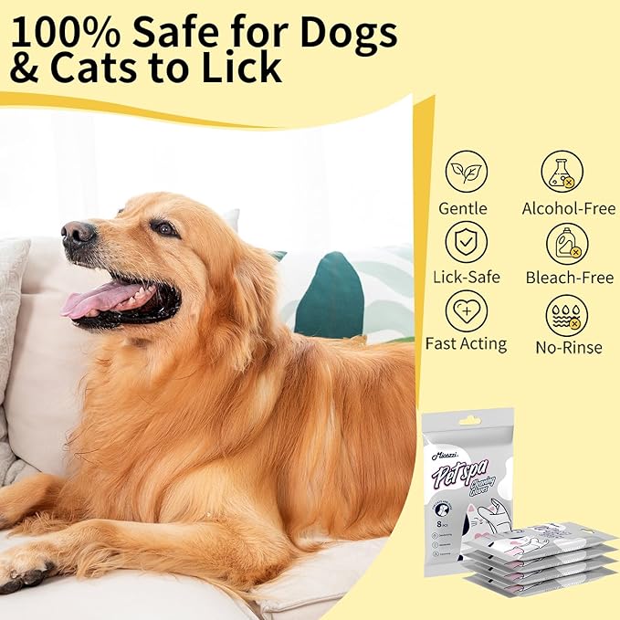 MIOSSZI 40 PCS Pet Gloves Wipes for Dogs & Cats Wipes Cleaning Deodorizing Hypoallergenic No-Rinse Pet Grooming Wipes Unscented Extra Thick Bathing Wipes for Pet Dry Cleaning Daily Care and Travel