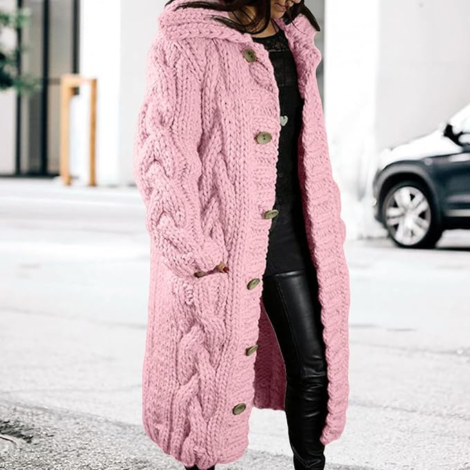 LOAIHA Women Chunky Cable Knit Long Sleeve Cardigan Fall Winter Trendy Oversized Button Down Sweaters Outerwear with Pocket