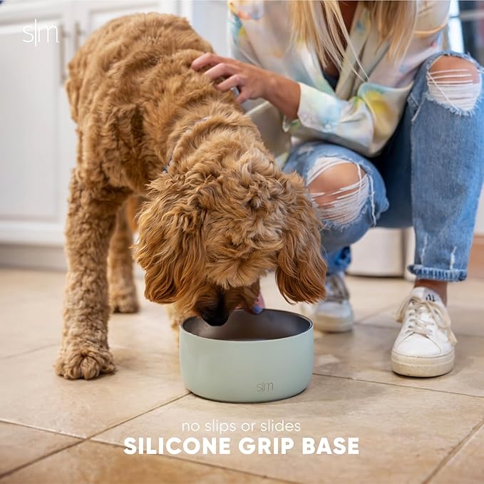 Simple Modern Stainless Steel Pet Water Bowl for Dogs & Cats | Insulated Stainless Steel Food Bowls for Dog Cat | No Tip No Slip BPA Free | Bentley Collection | Medium (4 Cups) | Sea Glass Sage