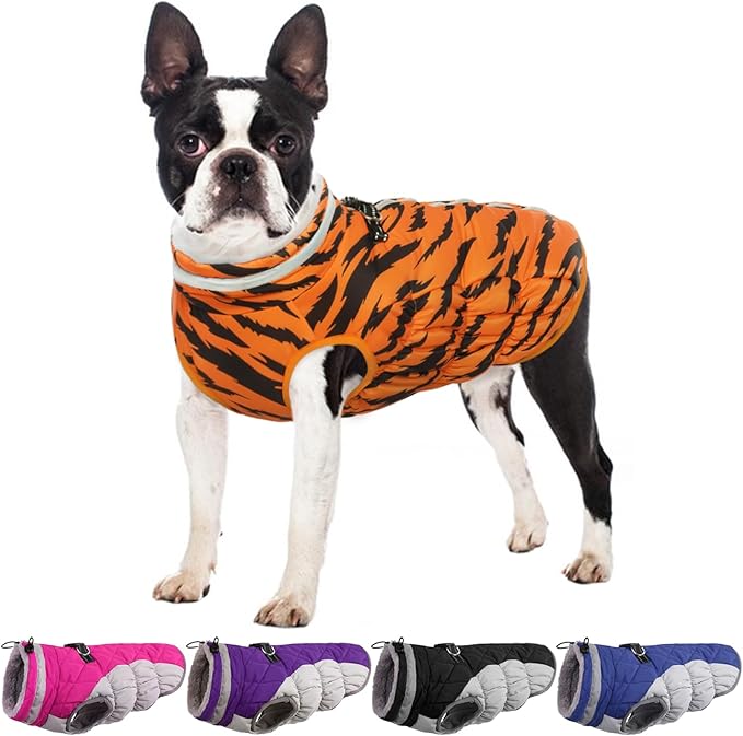 Winter Dog Coat,Large Dog Jacket,Waterproof Pet Jacket with Back Zipper,Pet Coat with Harness Built in,Warm Dogs Coat with Fleece Lined,Snow Jacket Clothes French Bulldog Shiba Inu,L
