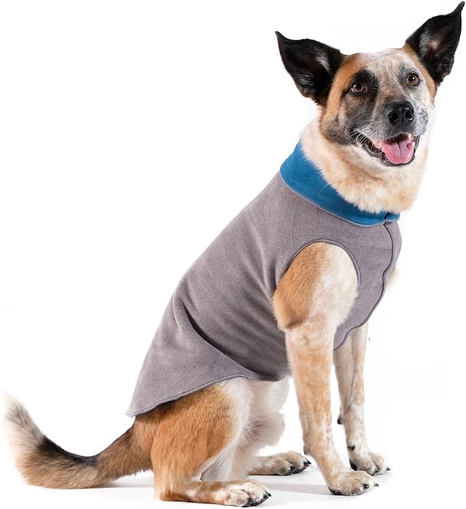 Goldpaw Duluth Double Fleece Dog Sweater Vest for Large Dogs - Soft, Stretchy Dog Fleece - Warm Pet Jacket for Fall and Winter - Premium Pet Outerwear - Machine Washable - Charcoal/Marine - Size 26