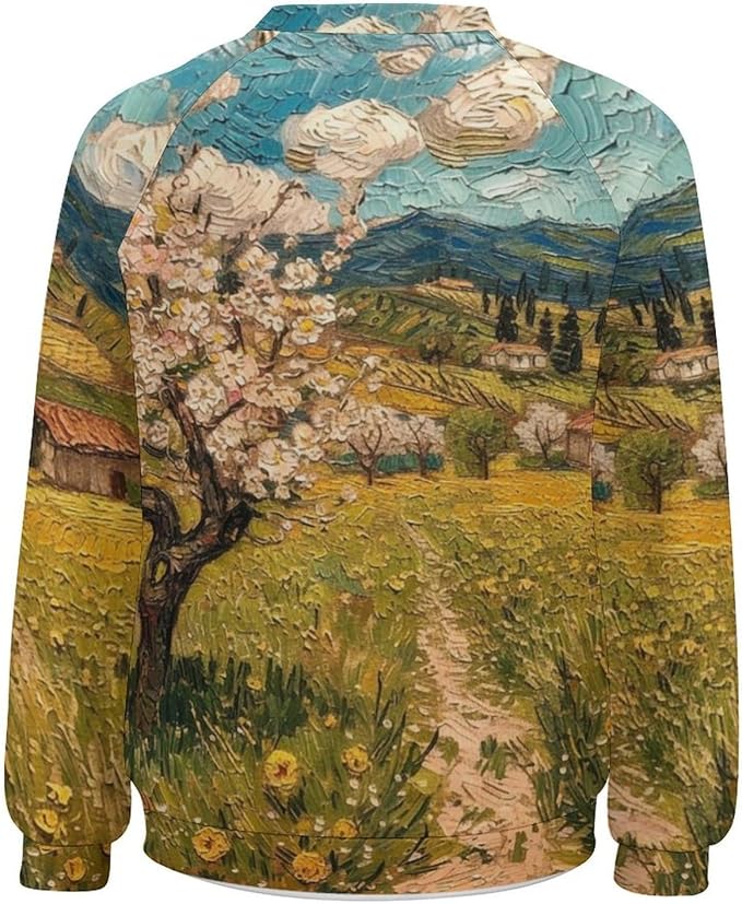 Long Sleeve Shirts for Women Cat Oil Painting Shirt 3D Graphic Sweatshirts Fall Pullover Crewneck Vintage Boho Tops