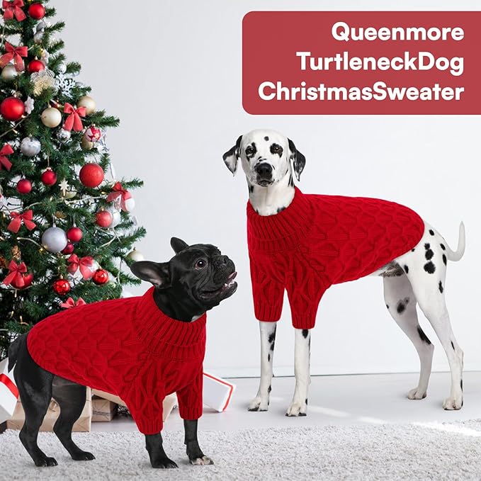 Queenmore Dog Sweaters for Large Dogs Girls Boys,Warm Pullover Extra Large Dog Sweater,Dogs Christmas Sweaters,Classic Turtleneck Thick Clothes for Extra Large Pets, Pitbull, Boxer(Red,XL)
