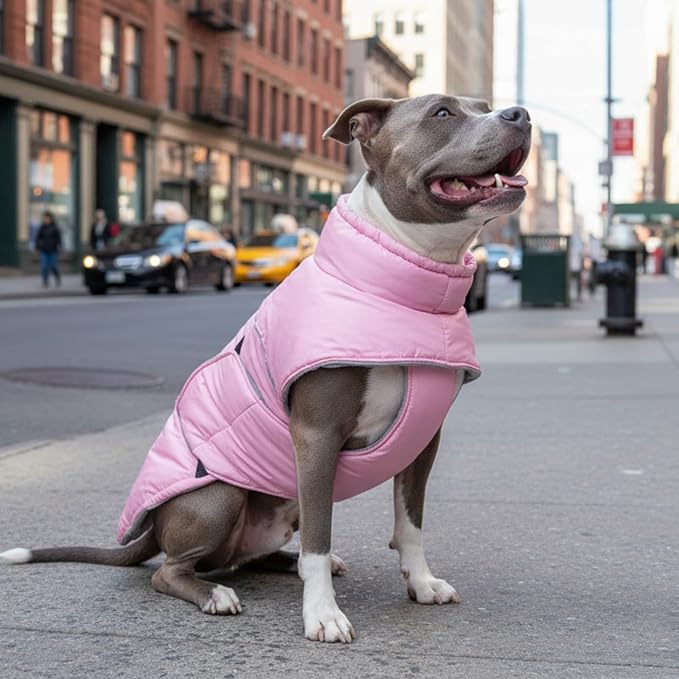 ASENKU Extra Warm Dog Coat - Winter Fleece Jacket with Reflective Adjustable Zippered Leash Hole for Medium Dogs (Pink, L)