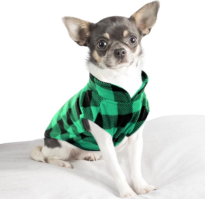 KAMA BRIDAL Spring Autumn Winter Coat Pullover Fleece Vest for Cats Small and Medium Dogs Thin Sweater Green & Black Plaid (Green, XXS)