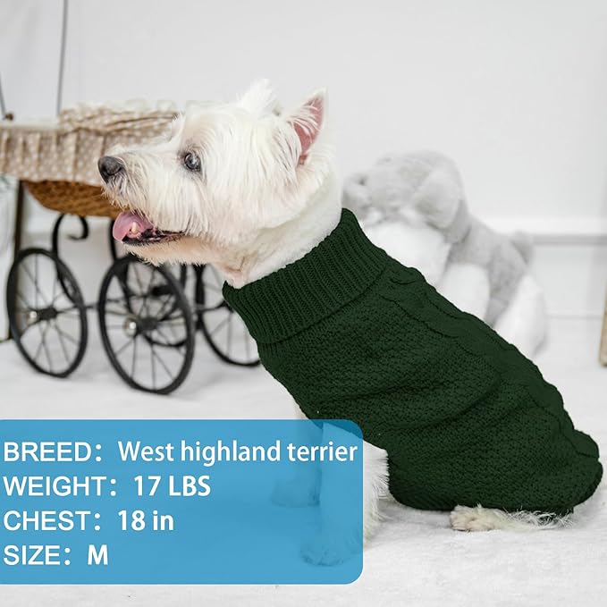 Mihachi Turtleneck Dog Sweater - Winter Coat Apparel Classic Cable Knit Clothes with Leash Hole for Cold Weather, Ideal Gift for Pet in New Year Army Green X-Small