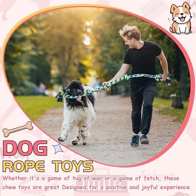 Dog Rope Toys for Extra Large Dogs, 2 Pack 6 Feet 5 Knot Tug of War Dog Toy for Large Aggressive Chewers Heavy Duty Cotton Teeth Cleaning Indestructible Puppy Chew Toys