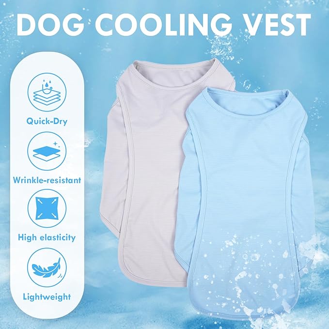 2 Pack Dog Shirt Quick Dry, Sun Protection UPF50+ Summer Cooling Vest, Soft Lightweight Tshirts for Medium Dogs Allergy Wound Care, Blue+Grey, M