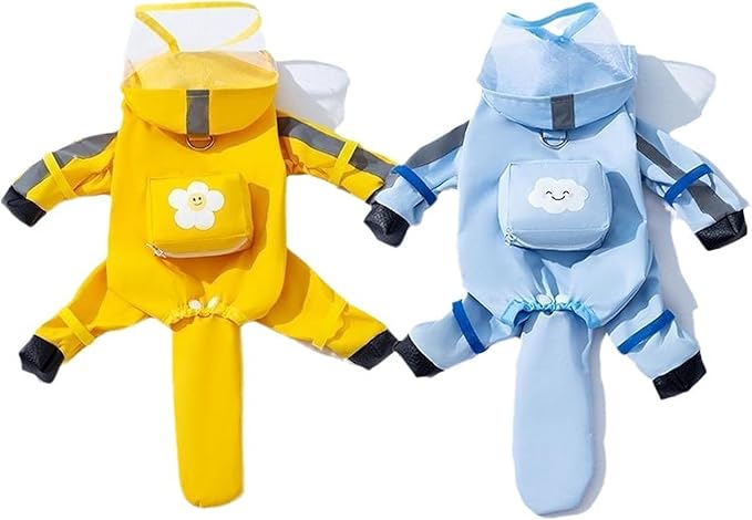 Small Dog Raincoat with Legs, Ideal for Teddy Bears, Waterproof Full Coverage with Mini Backpack, Reflective Hoodie and Detachable Tail (Yellow, X-Large(Suggest Weight 13.2-16.6lb))