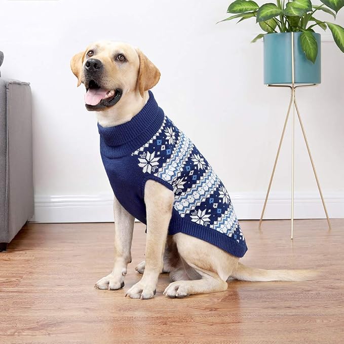 KOOLTAIL Cable Knit Dog Sweater Turtleneck, Cold Weather Pullover Classic Knitwear, Snowflake Pattern Thick Warm Winter Pet Clothes, Dog Christmas Sweater for Small Medium Large Dogs Cats, Navy Blue M