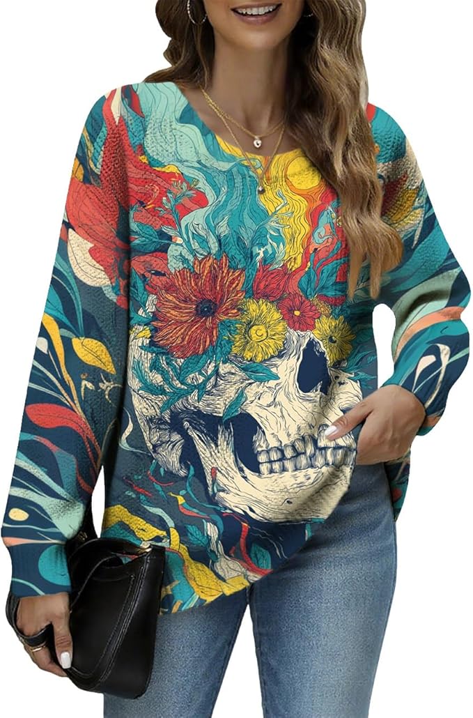 Women's Cat Printed Sweater Oversized Cable Knit Long Sleeve Christmas Clothes Casual Autumn Winter Fashion Tops