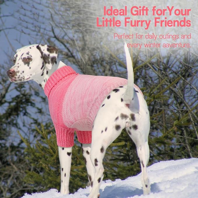 Queenmore Small Dog Sweater, Knitted Pullover Puppy Sweater,Cold Winter Pet Sweaters for Dog Girls Boys, Soft Turtleneck Knit Sweater with Leash Hole,Long Sleeves Christmas DogSweater(Pink,S)