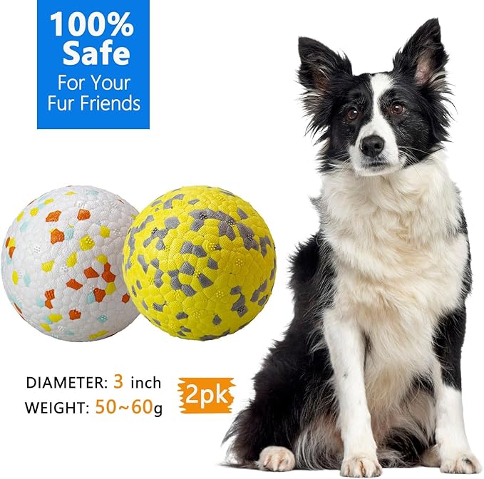 2Pcs Super Bouncy Dog Balls, Fun Indestructible Tennis Balls for Aggressive Chewers, Durable Floating Fetch Toys for Medium and Large Dogs with Lifetime Replacement