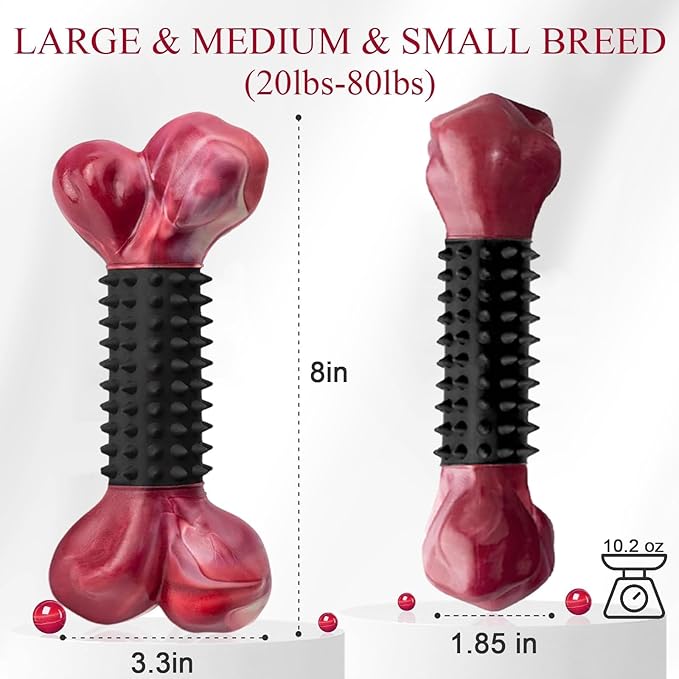 Apasiri Dog Toys for Aggressive Chewers with Bacon Flavor: 3-Pack Dog Bones for Large Dogs, 8" Chew Toys Long-Lasting, Tough Nylon & Rubber Dogs Toys