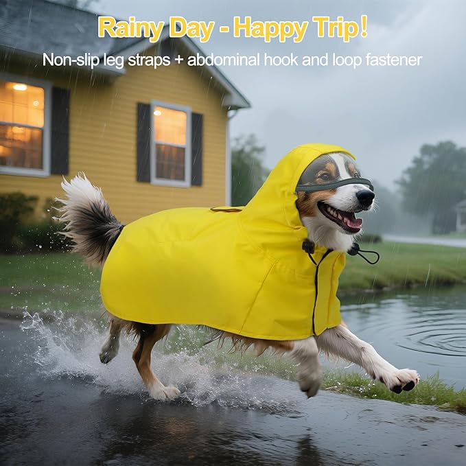 DENTRUN Dog Raincoat with Hood for Border Collie, Shiba Inu – Windproof & Reflective for Night Walks, Jogging, Backpacking – Adjustable Fit, XL