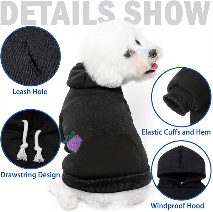SCENEREAL Dog Hoodie Sweaters for Small Medium Large Size Dogs, Fleece Pet Sweatshirt with Hat and Pocket,Soft Cold Winter All Weather Puppy Clothes for S to XL Sized Dogs,Black (L)