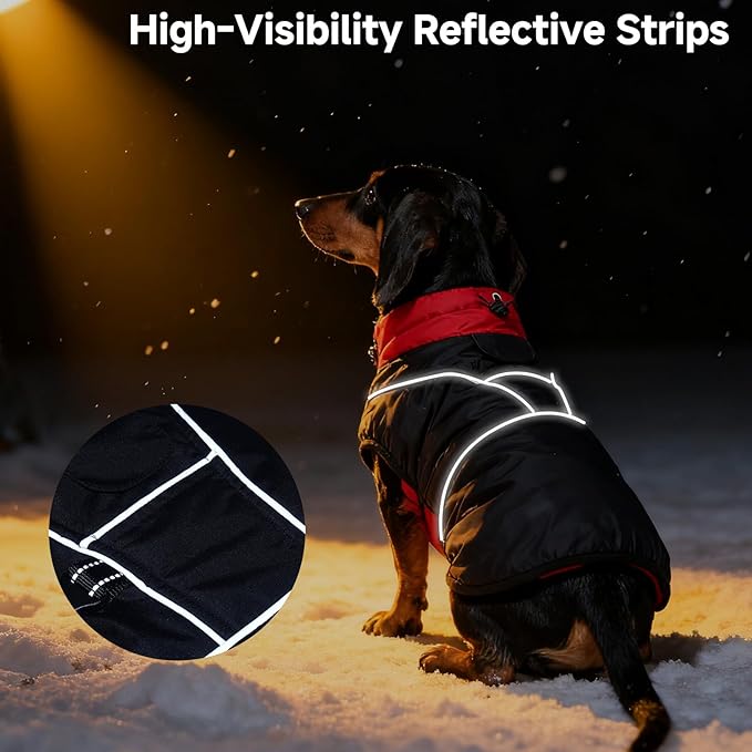 DORA BRIDAL Dachshund Coat, Fleece Lined Dog Winter Coat, Warm Dog Coats with Reflective Strips, Adjustable Waterproof Pet Jacket Clothes, M