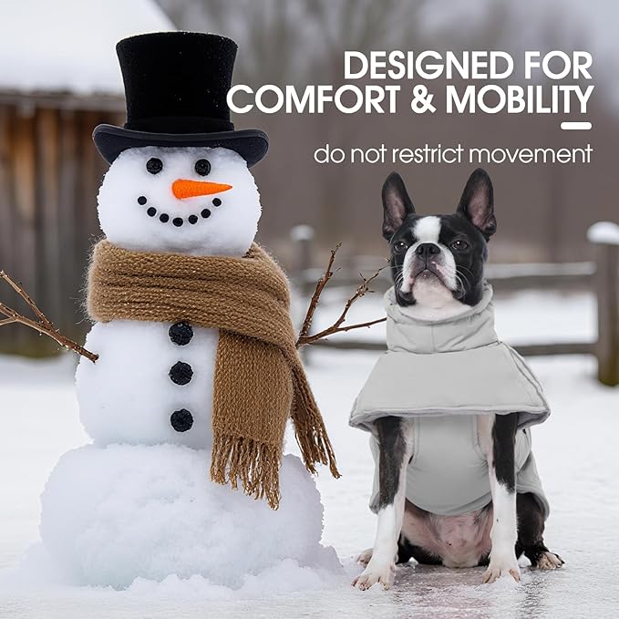 FUAMEY Dog Cold Weather Coats,Dog Winter Jackets for Medium Dogs Warm Dogs Coat with Reflective Strips Waterproof Pet Snowsuit Thick Paded Pets Vest for Boston Terrier French Bulldog Grey M